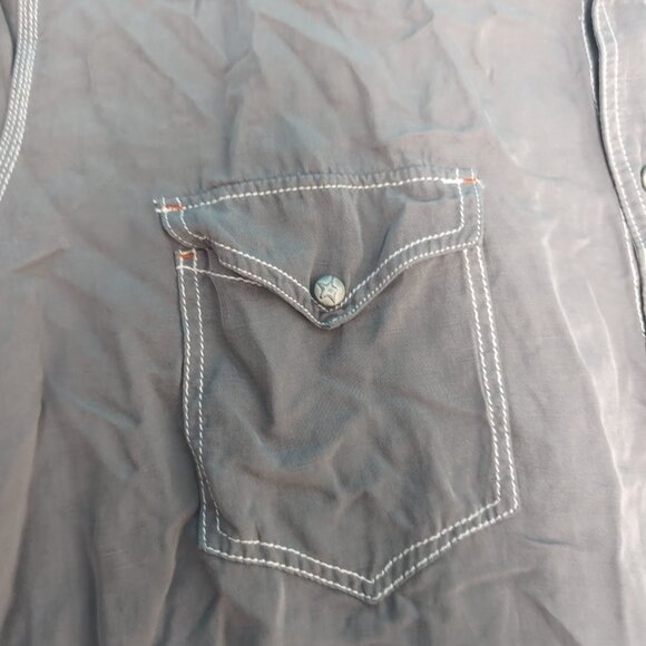 Ryan Michael Silk and Linen Grey Western Star Button Shirt Men Size XL - Picture 3 of 7